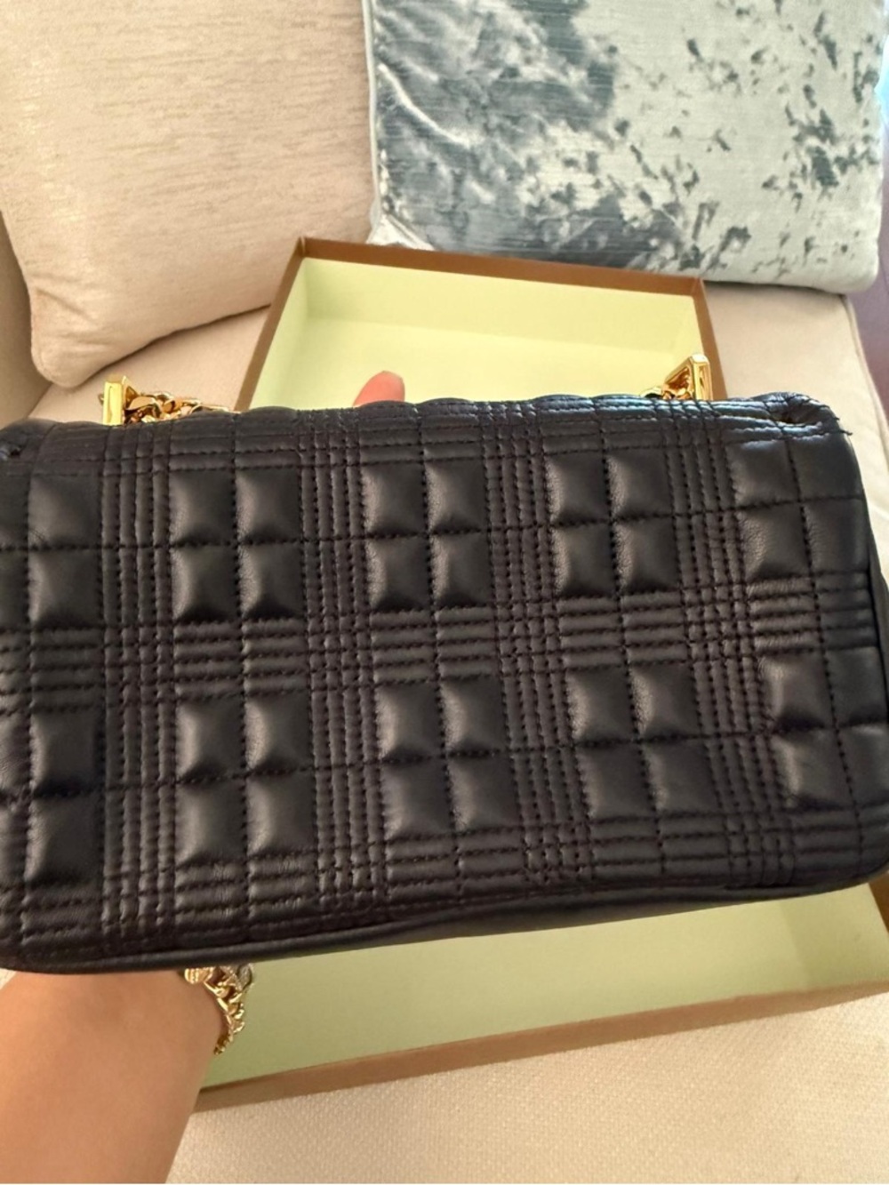 Burberry Black Quilted Leather TB Monogram Shoulder Bag with Gold Hardware - Picture 3 of 7